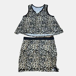 Cato 2‎ Piece Stretch Black Tan Animal Print Sleeveless Top & Skirt 18/20W NWT